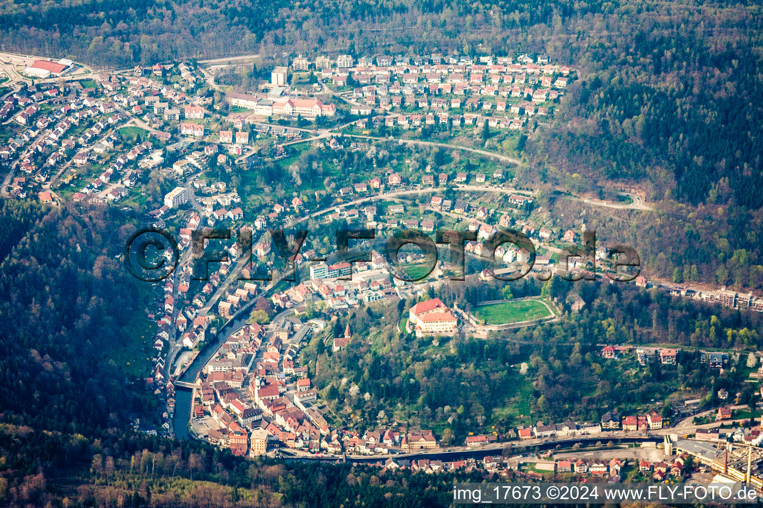 Aerial view of Castle Neuenbürg in Neuenbürg in the state Baden-Wuerttemberg, Germany