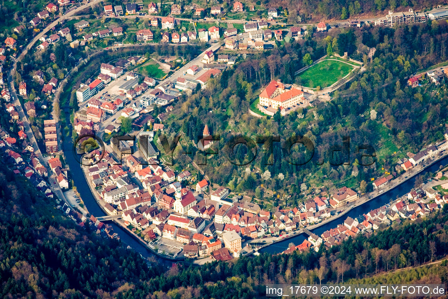 Aerial photograpy of Castle Neuenbürg in Neuenbürg in the state Baden-Wuerttemberg, Germany