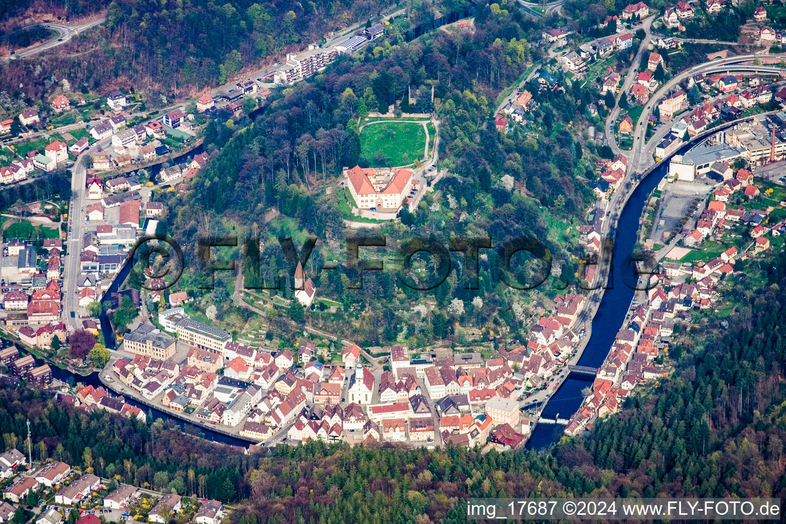 Oblique view of Castle Neuenbürg in Neuenbürg in the state Baden-Wuerttemberg, Germany