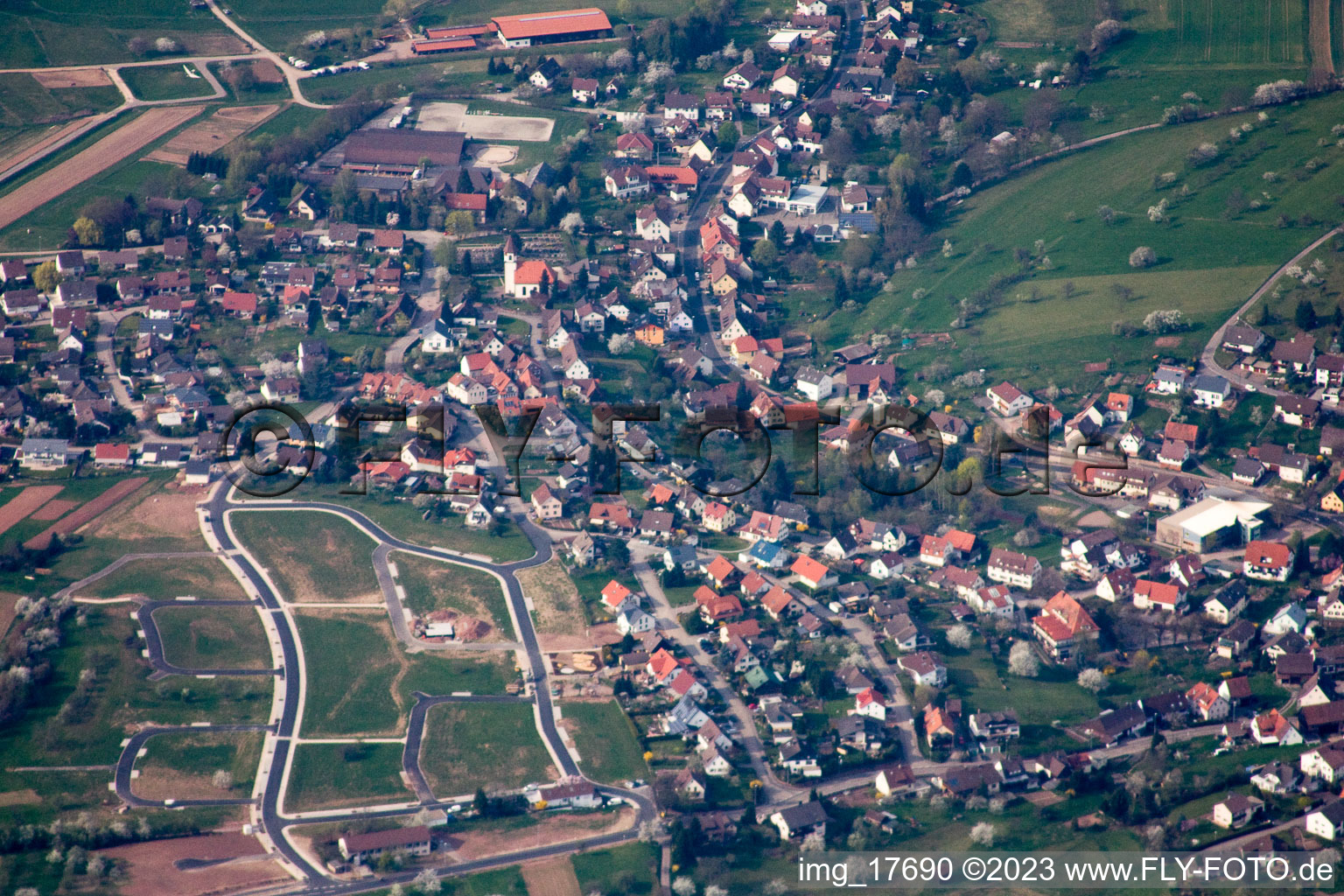 Aerial view of District Ottenhausen in Straubenhardt in the state Baden-Wuerttemberg, Germany