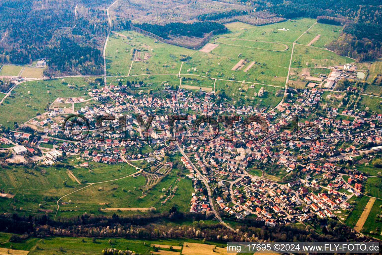 District Ittersbach in Karlsbad in the state Baden-Wuerttemberg, Germany seen from above