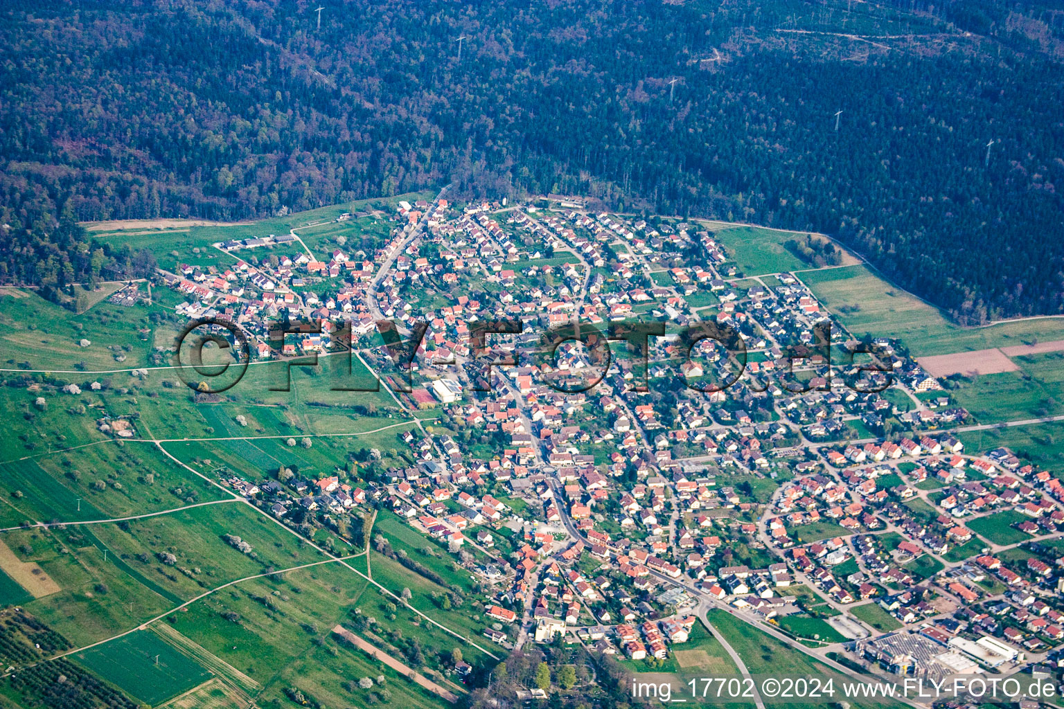 Aerial view of District Schwann in Straubenhardt in the state Baden-Wuerttemberg, Germany