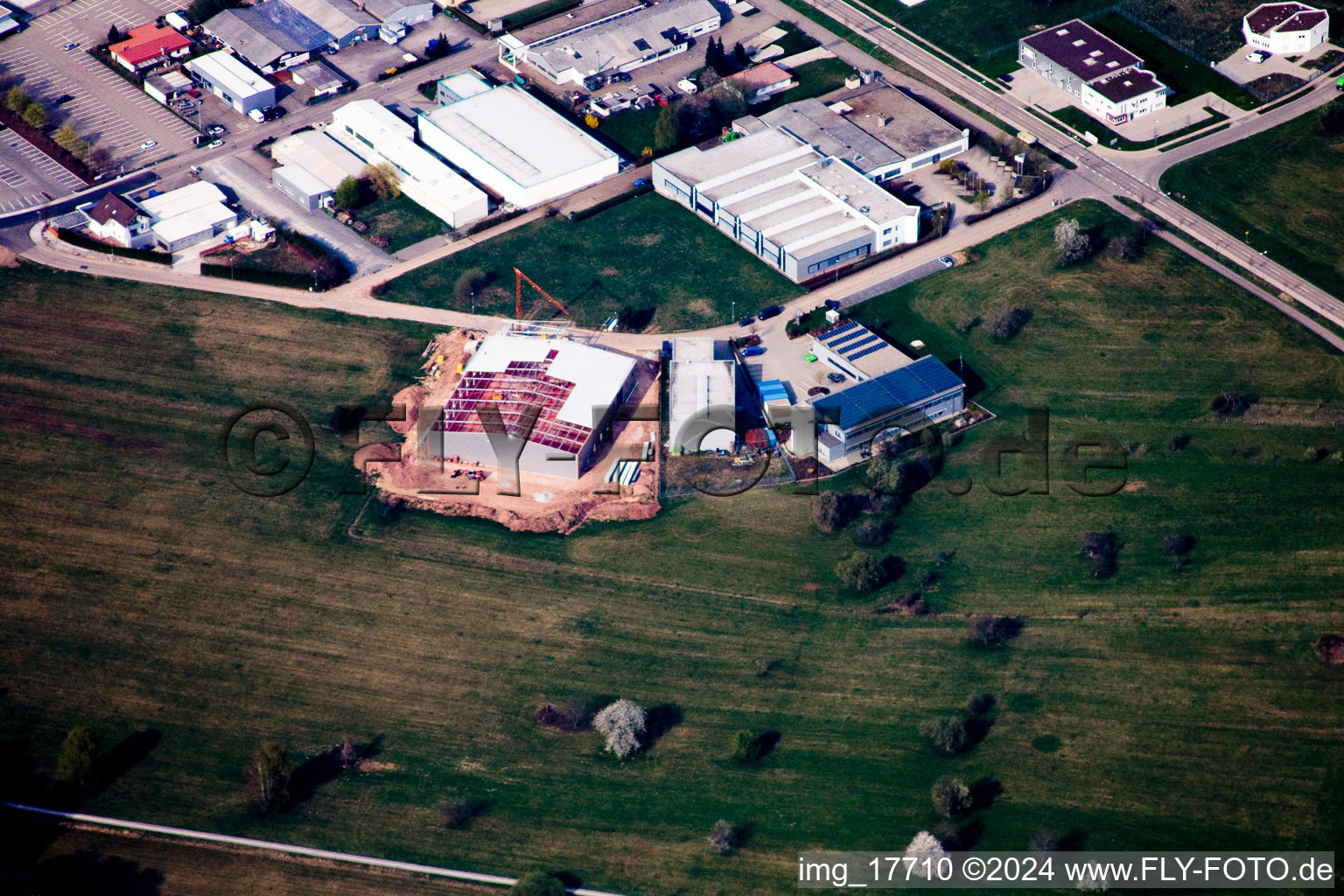 Ittersbach, industrial area in the district Im Stockmädle in Karlsbad in the state Baden-Wuerttemberg, Germany from above