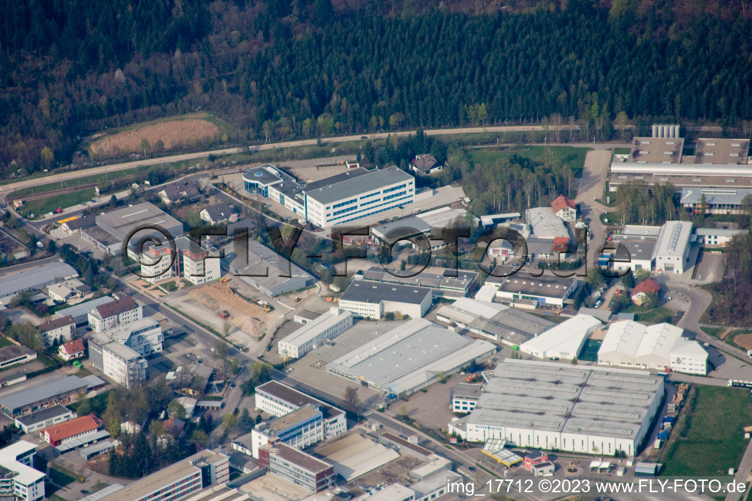 Ittersbach, industrial area in the district Im Stockmädle in Karlsbad in the state Baden-Wuerttemberg, Germany out of the air