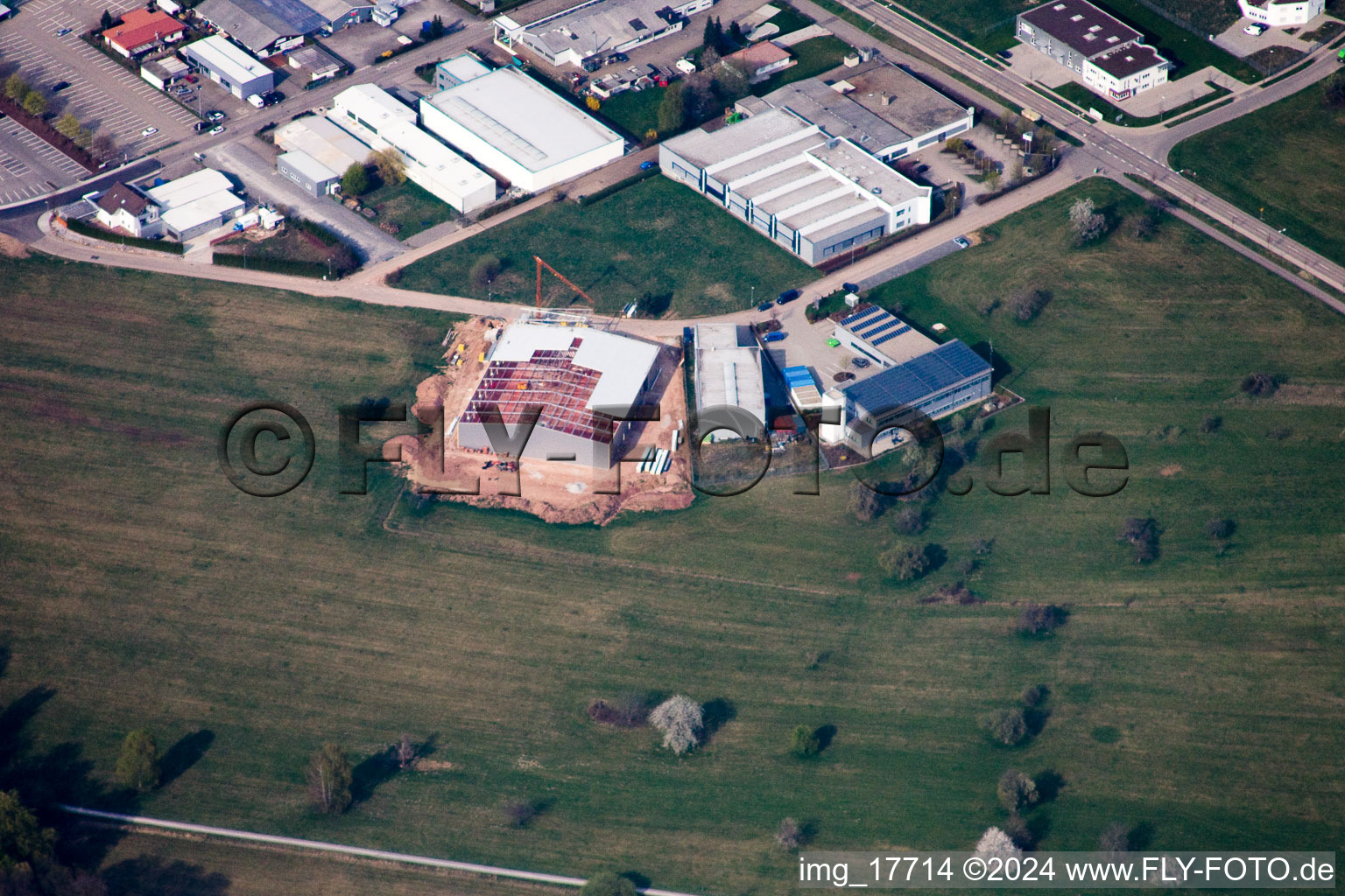 Ittersbach, industrial area in the district Im Stockmädle in Karlsbad in the state Baden-Wuerttemberg, Germany from the plane