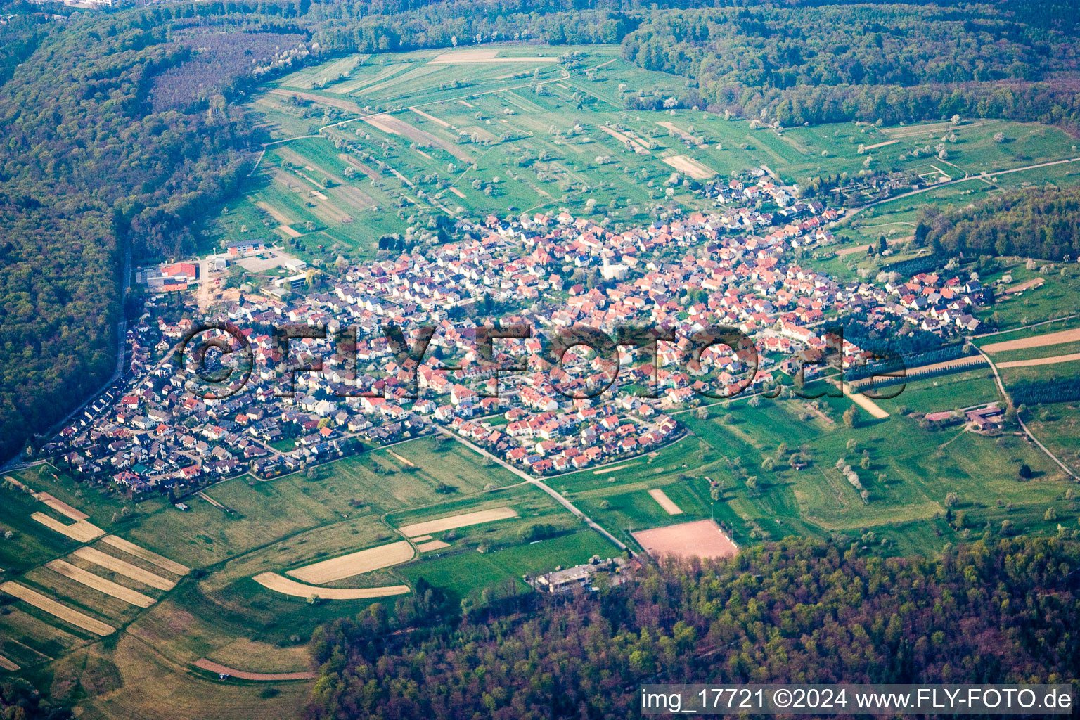 Village view in the district Spessart in Ettlingen in the state Baden-Wuerttemberg, Germany