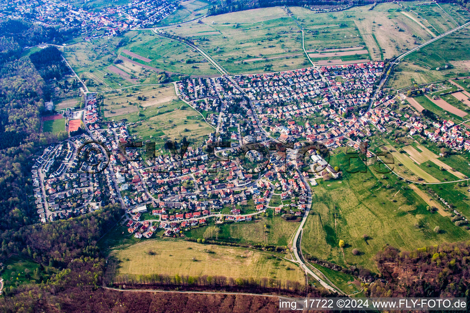 Drone recording of District Schöllbronn in Ettlingen in the state Baden-Wuerttemberg, Germany