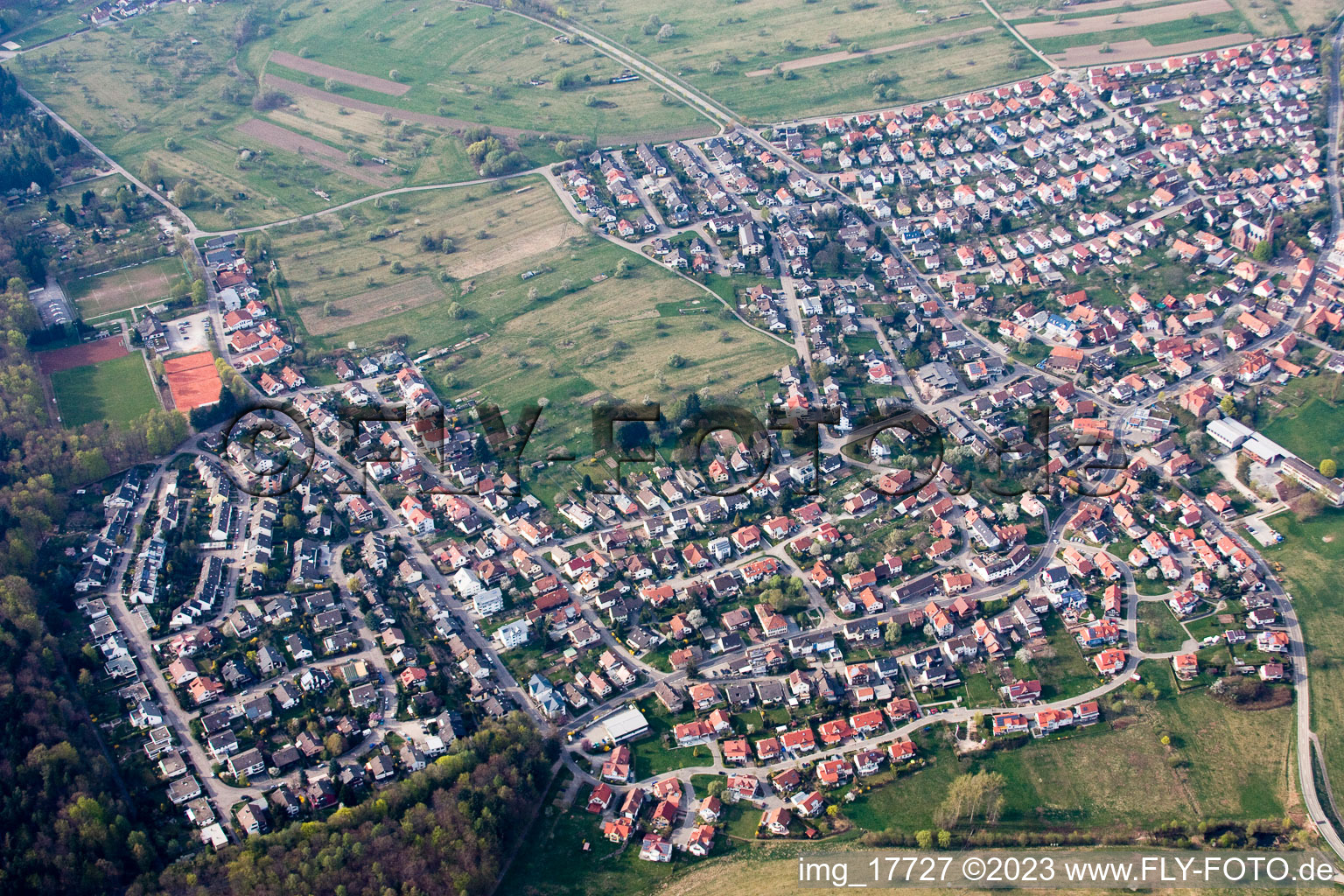 Drone recording of District Schöllbronn in Ettlingen in the state Baden-Wuerttemberg, Germany