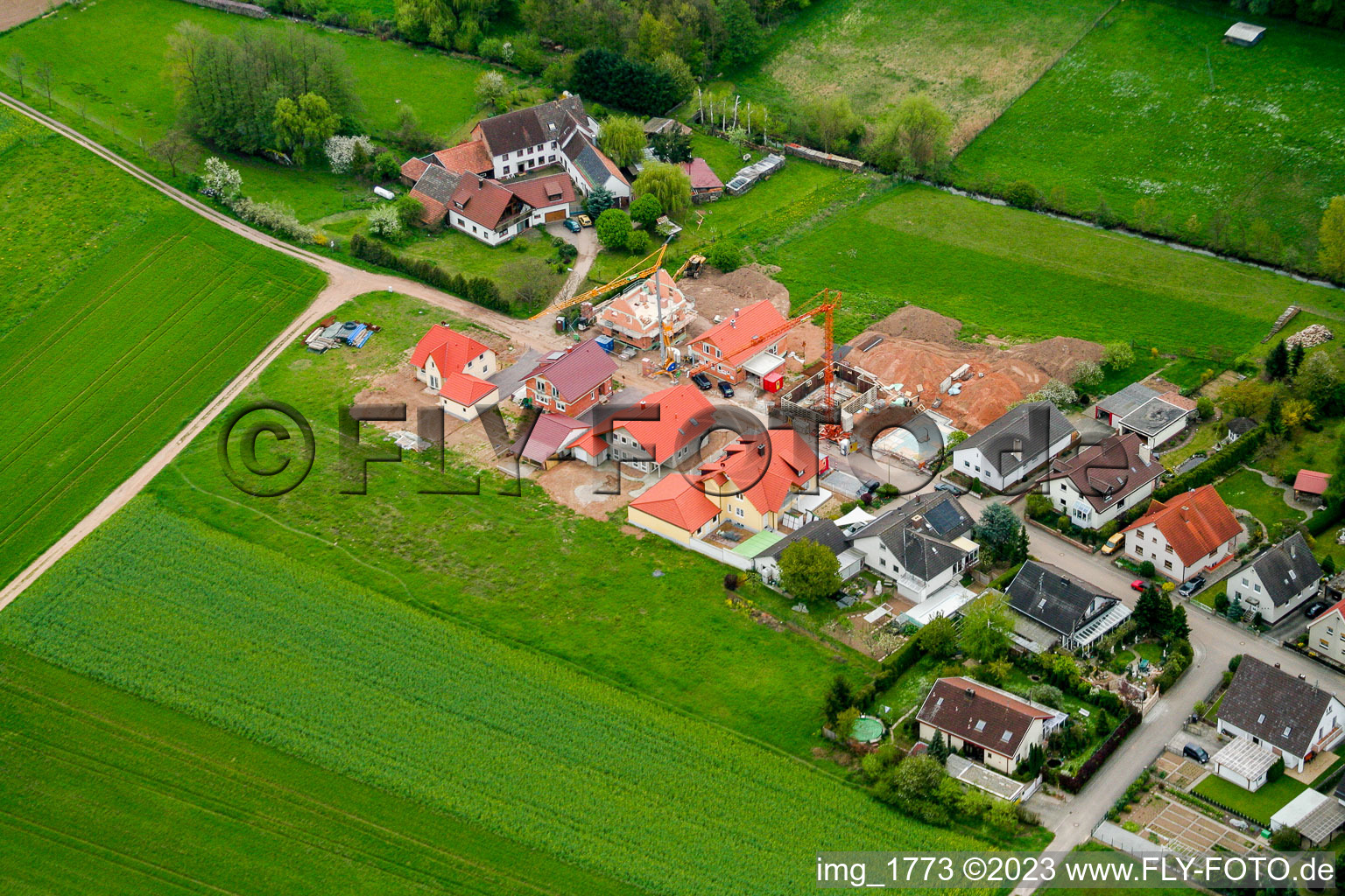 Aerial view of New development area in Barbelroth in the state Rhineland-Palatinate, Germany