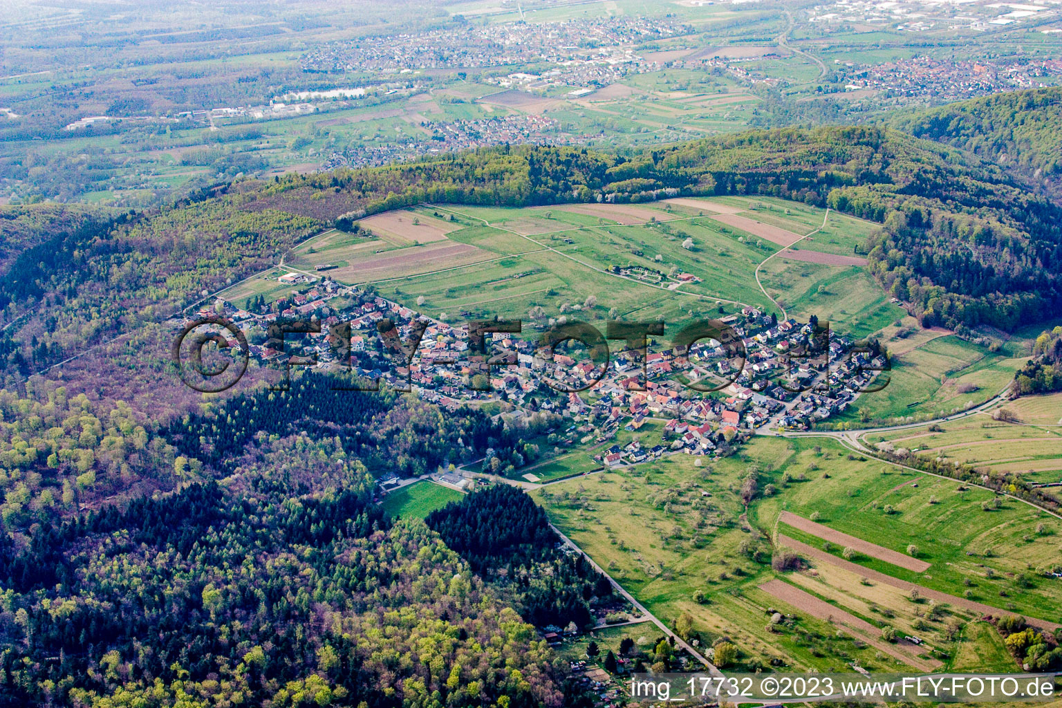Drone image of District Schluttenbach in Ettlingen in the state Baden-Wuerttemberg, Germany