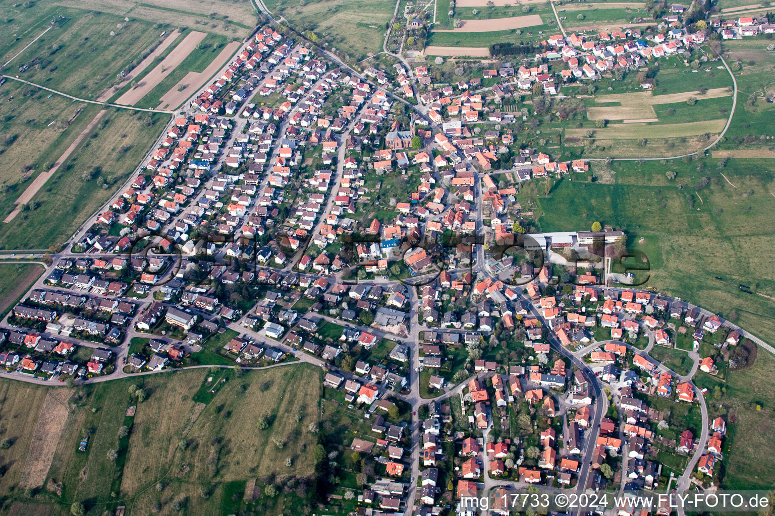 District Schöllbronn in Ettlingen in the state Baden-Wuerttemberg, Germany from the drone perspective