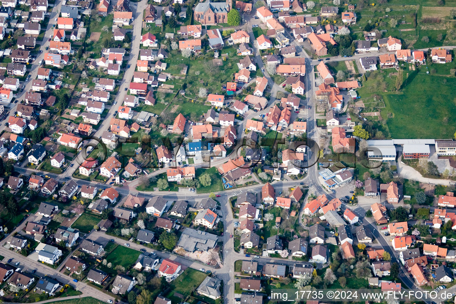 District Schöllbronn in Ettlingen in the state Baden-Wuerttemberg, Germany seen from a drone