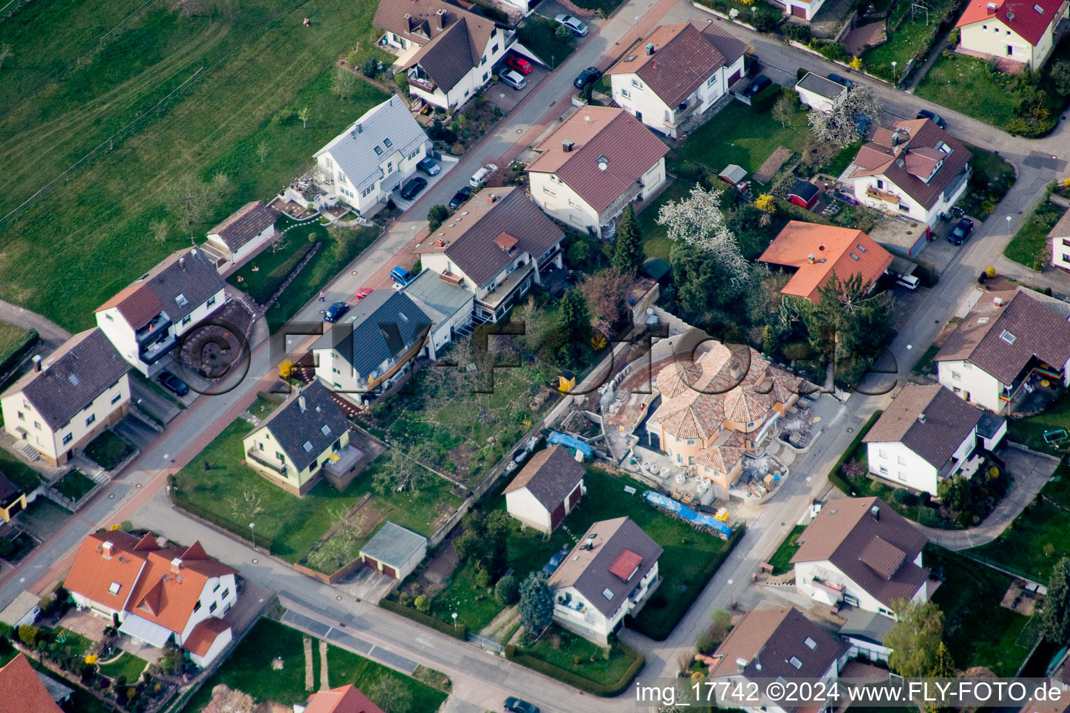 Oblique view of District Schöllbronn in Ettlingen in the state Baden-Wuerttemberg, Germany