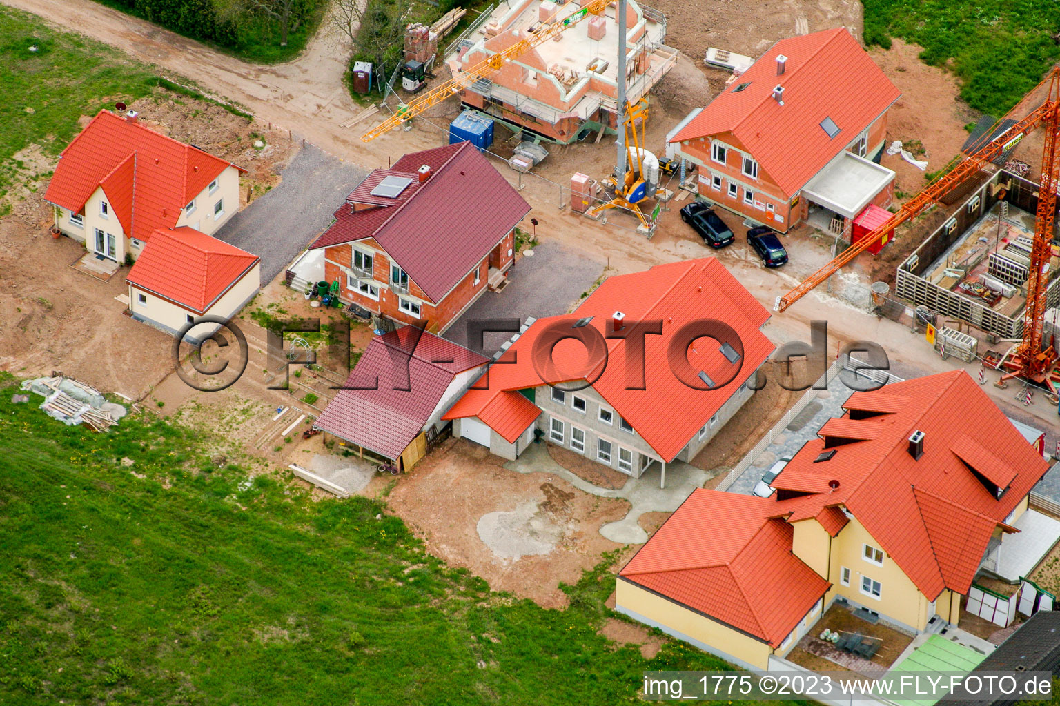 Aerial photograpy of New development area in Barbelroth in the state Rhineland-Palatinate, Germany