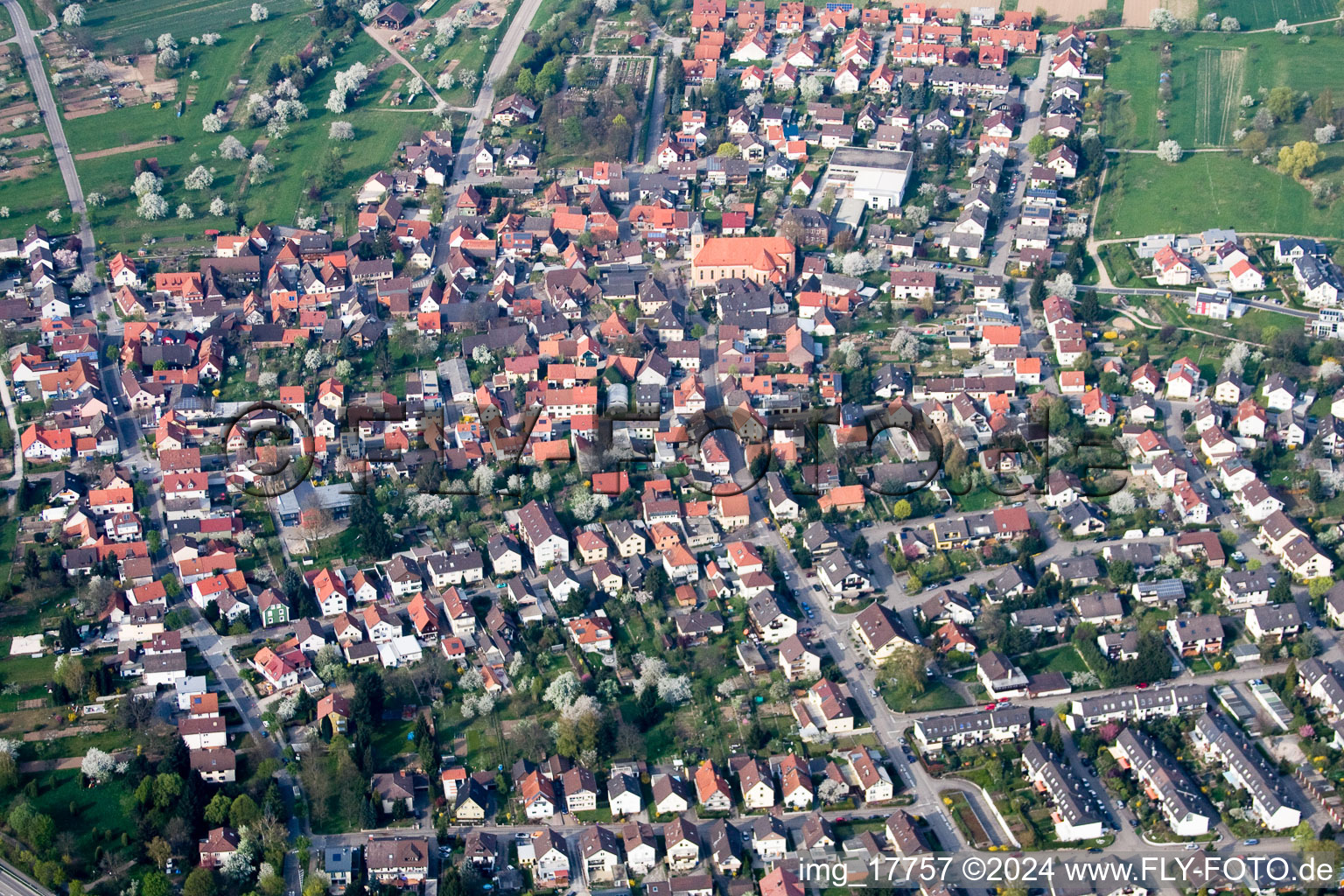 District Ettlingenweier in Ettlingen in the state Baden-Wuerttemberg, Germany out of the air