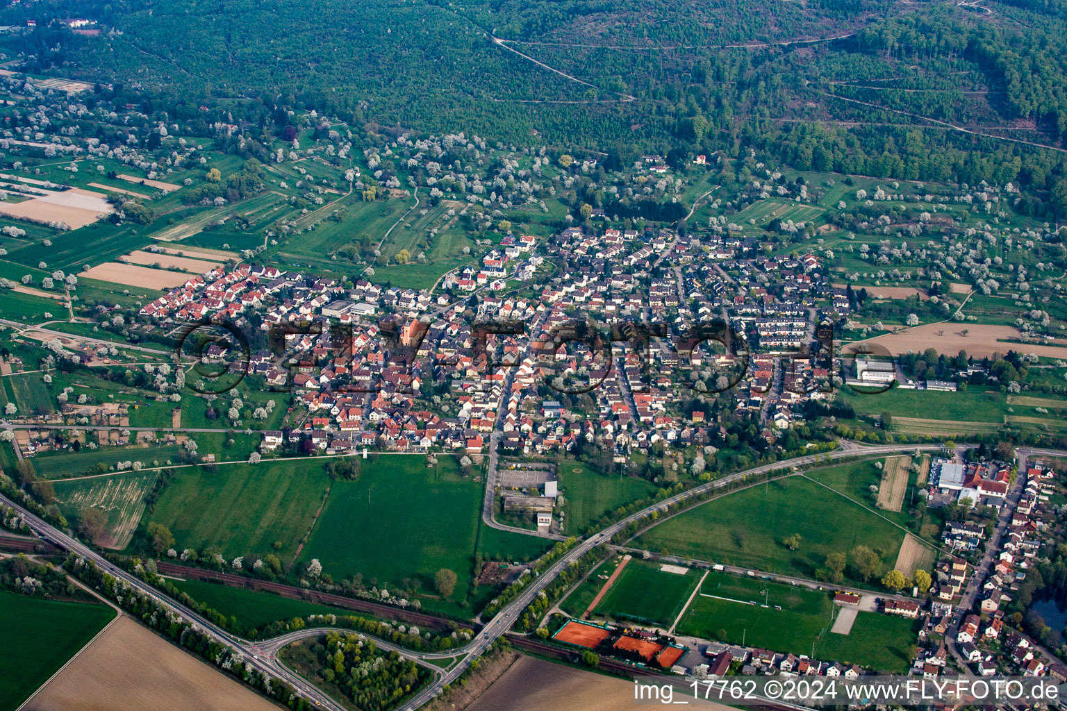 District Oberweier in Ettlingen in the state Baden-Wuerttemberg, Germany from the drone perspective