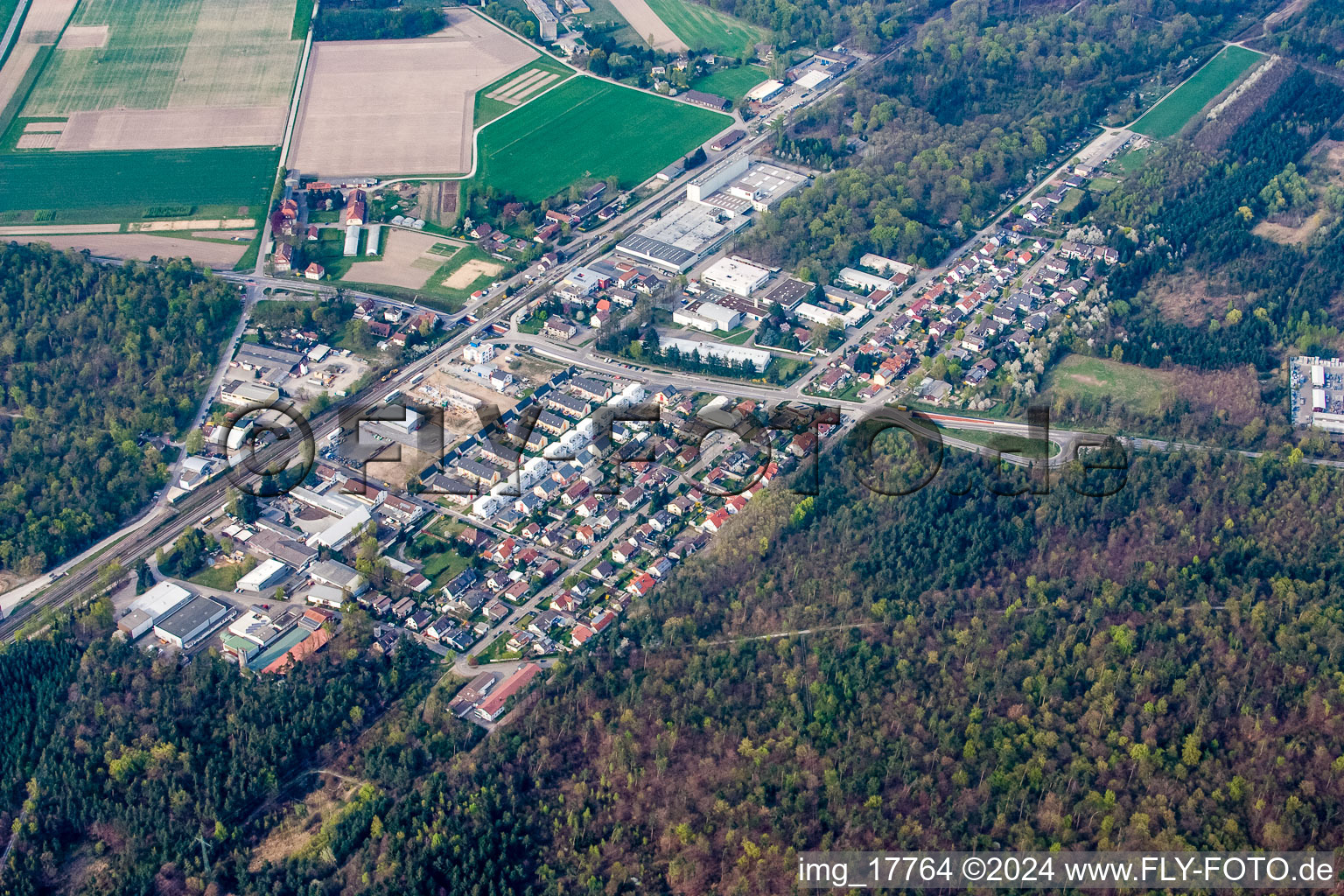 From the southeast in the district Silberstreifen in Rheinstetten in the state Baden-Wuerttemberg, Germany