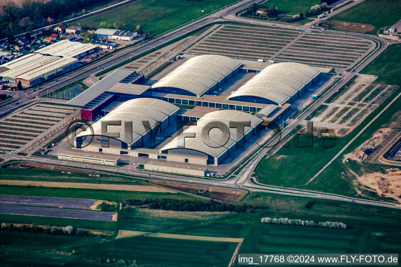 Karlsruhe Trade Fair from the southeast in the district Forchheim in Rheinstetten in the state Baden-Wuerttemberg, Germany