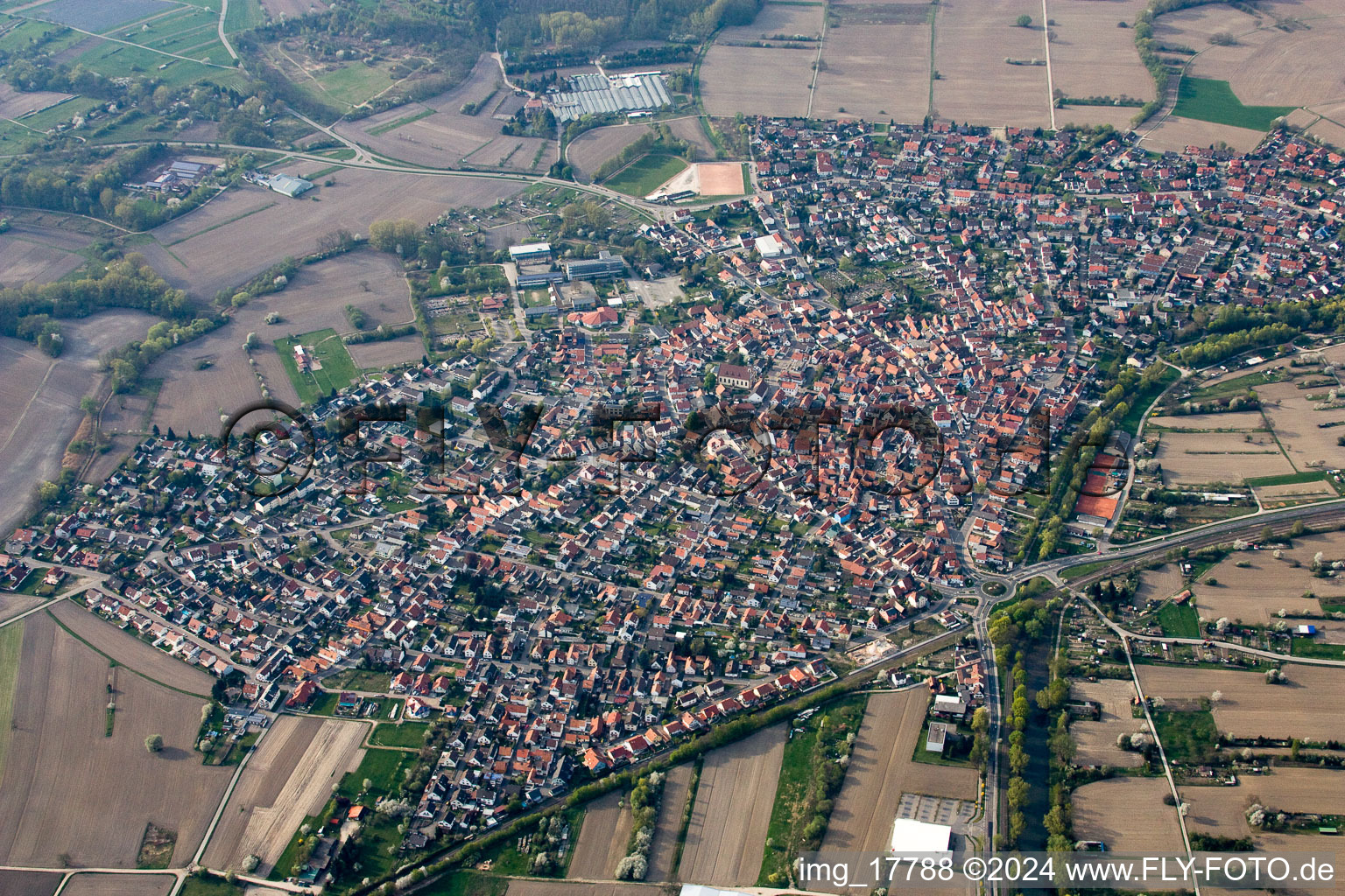 Aerial view of District Neuburg in Neuburg am Rhein in the state Rhineland-Palatinate, Germany