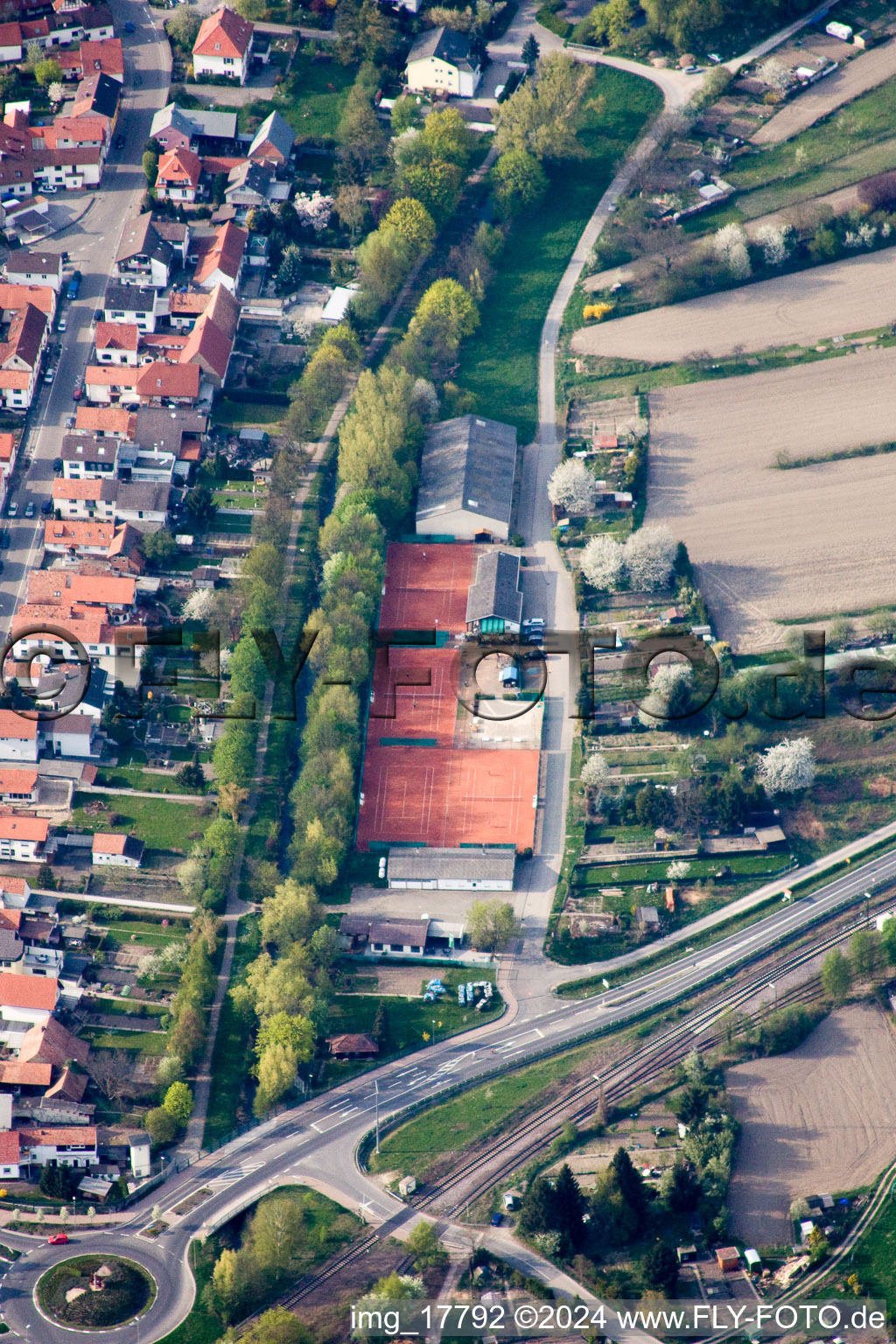 District Neuburg in Neuburg am Rhein in the state Rhineland-Palatinate, Germany from above