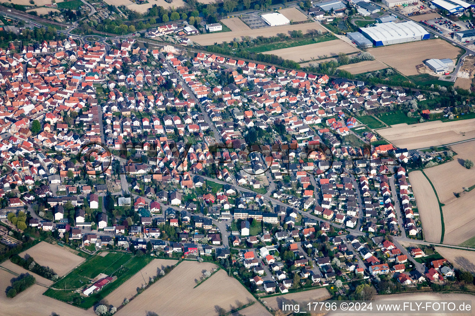 Hagenbach in the state Rhineland-Palatinate, Germany from a drone