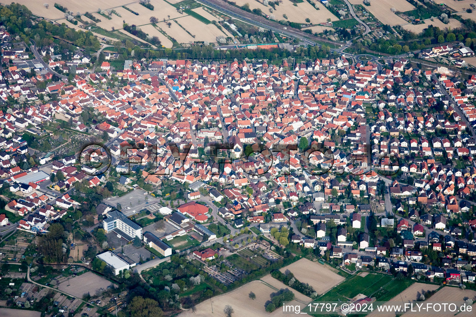 Hagenbach in the state Rhineland-Palatinate, Germany seen from a drone