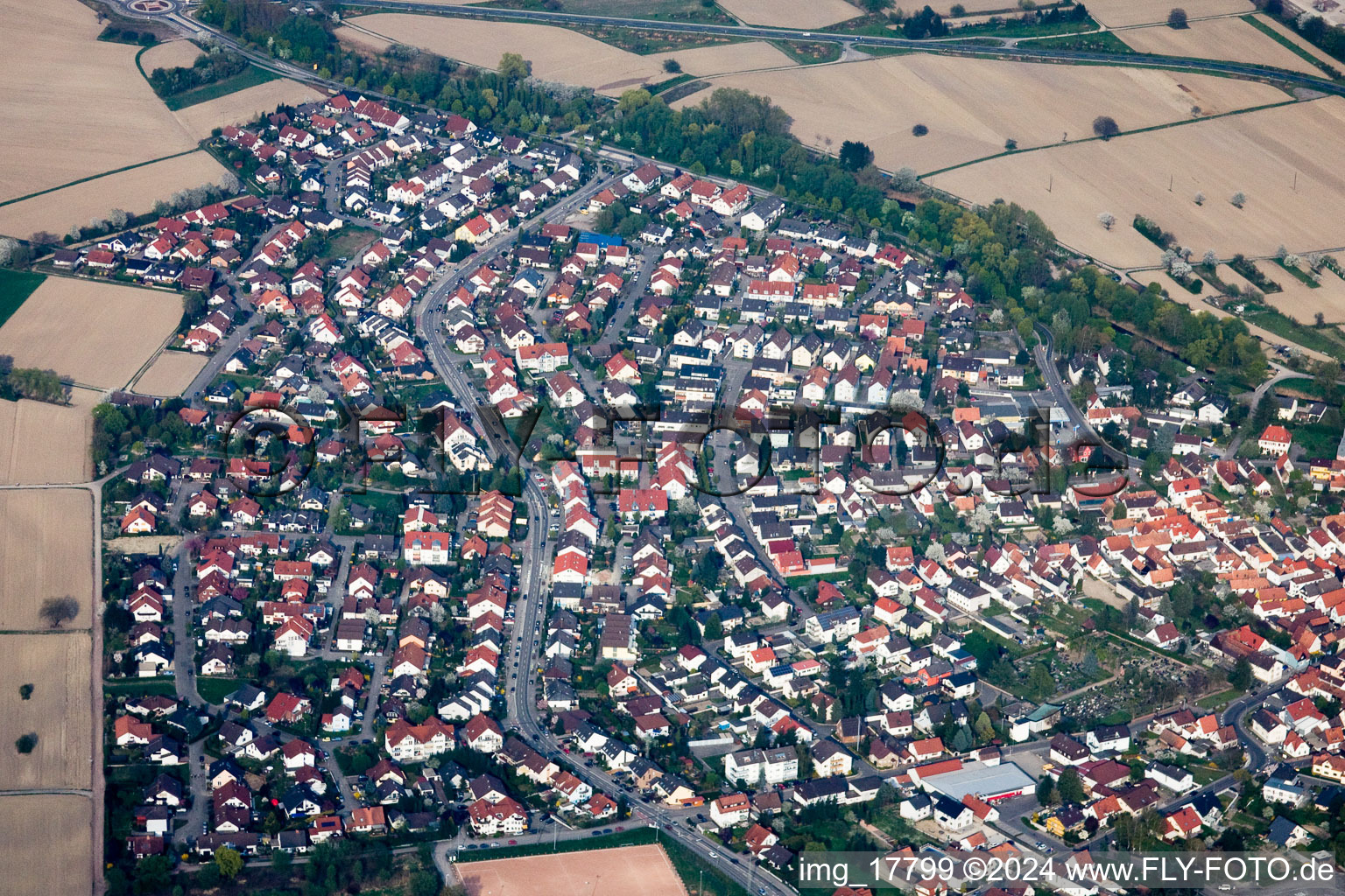 Aerial photograpy of Hagenbach in the state Rhineland-Palatinate, Germany