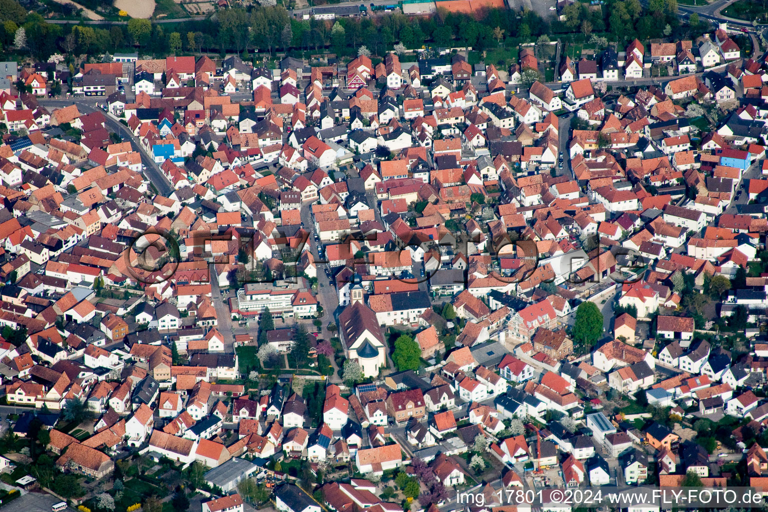 Hagenbach in the state Rhineland-Palatinate, Germany from above