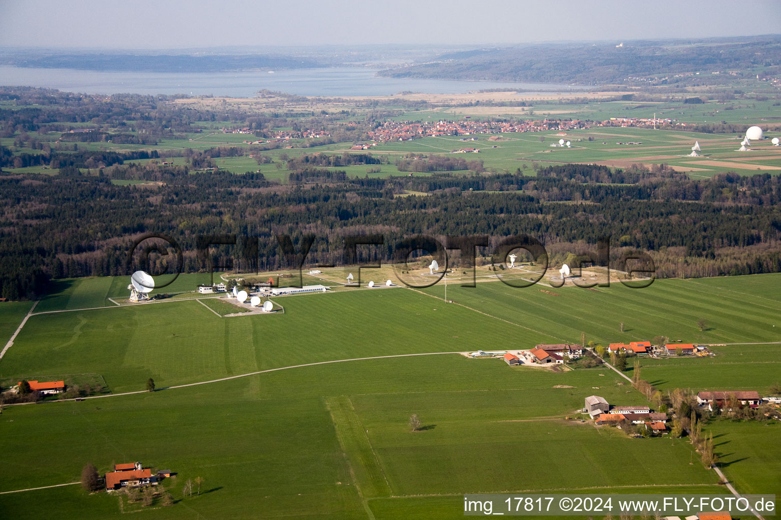 Aerial view of Earth station in Raisting in the state Bavaria, Germany