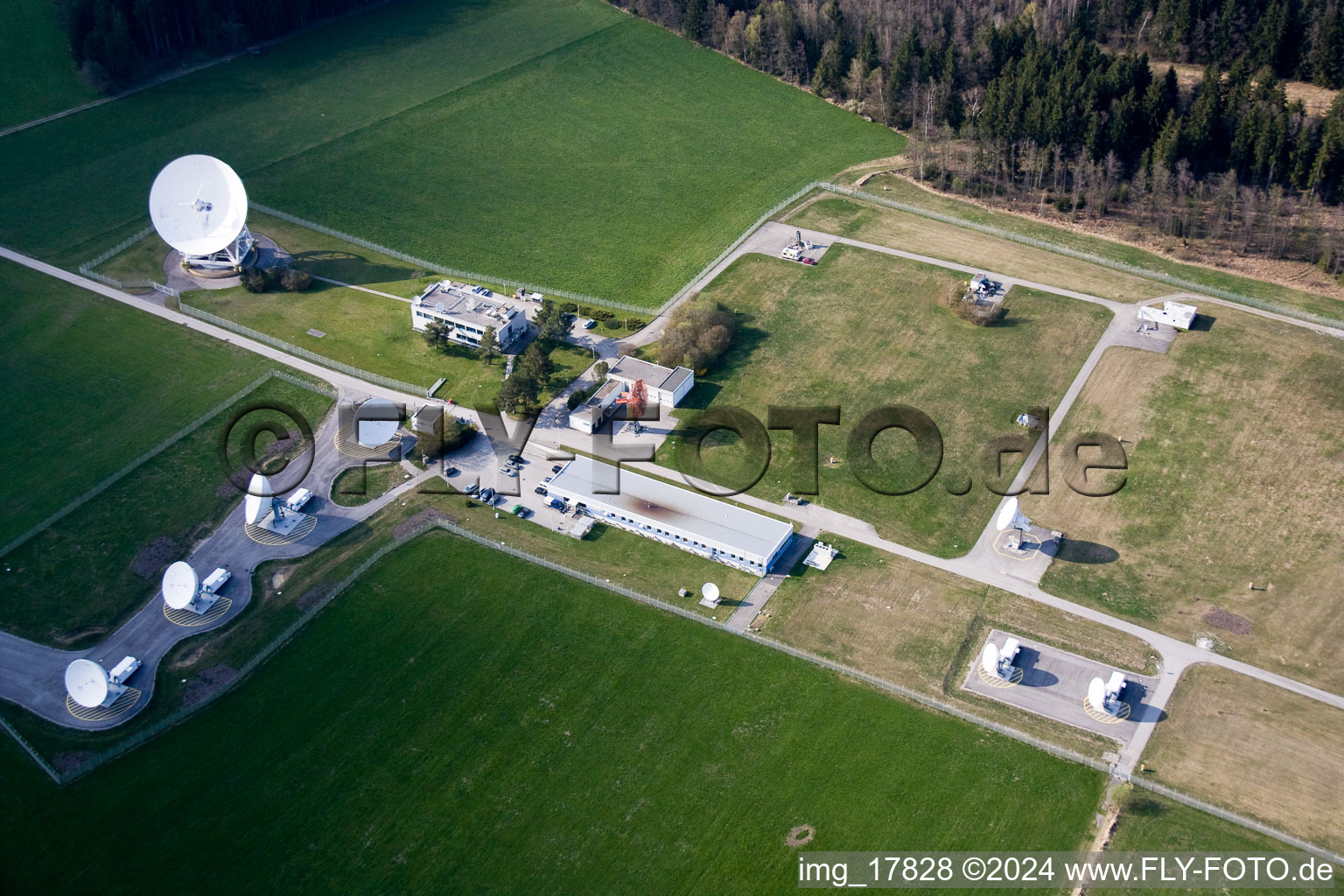 Earth station with chapel in Raisting in the state Bavaria, Germany