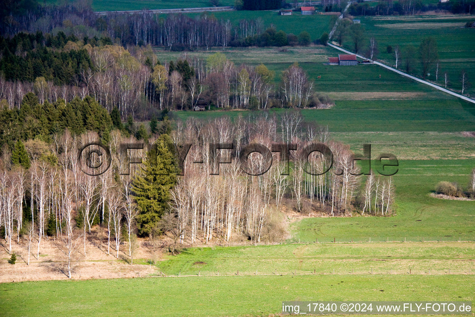 Aerial view of Raisting in the state Bavaria, Germany