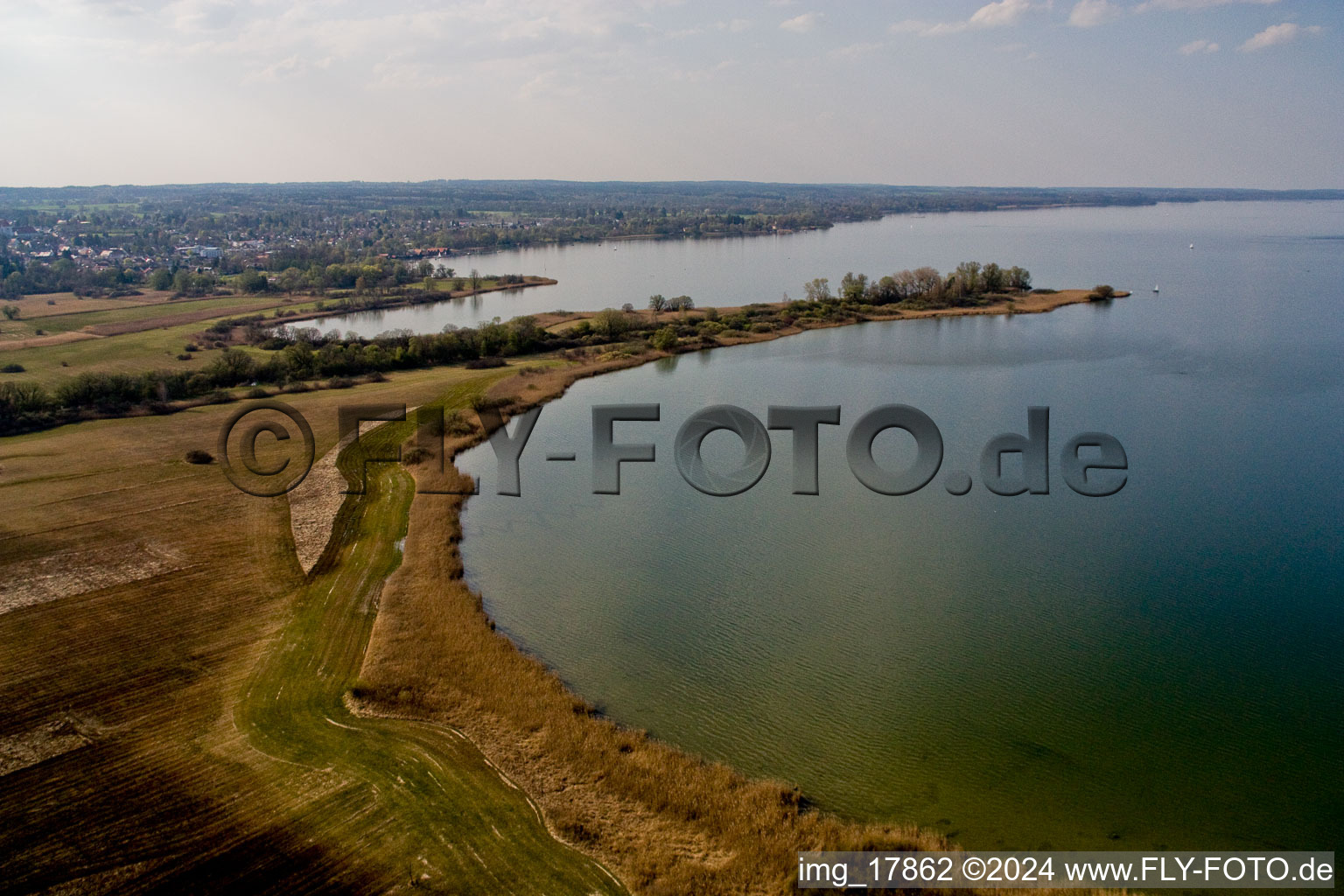 Oblique view of Ammersee, south shore in Fischen in the state Bavaria, Germany