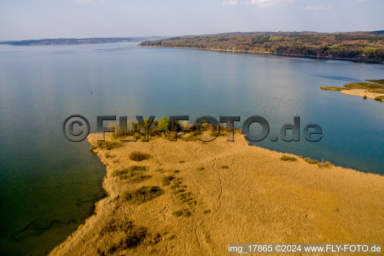 Aerial photograpy of Riparian areas on the lake area of Ammersee in Diessen am Ammersee in the state Bavaria