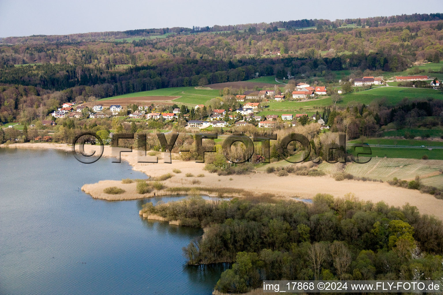 Aerial view of At Lake Ammersee in Fischen in the state Bavaria, Germany