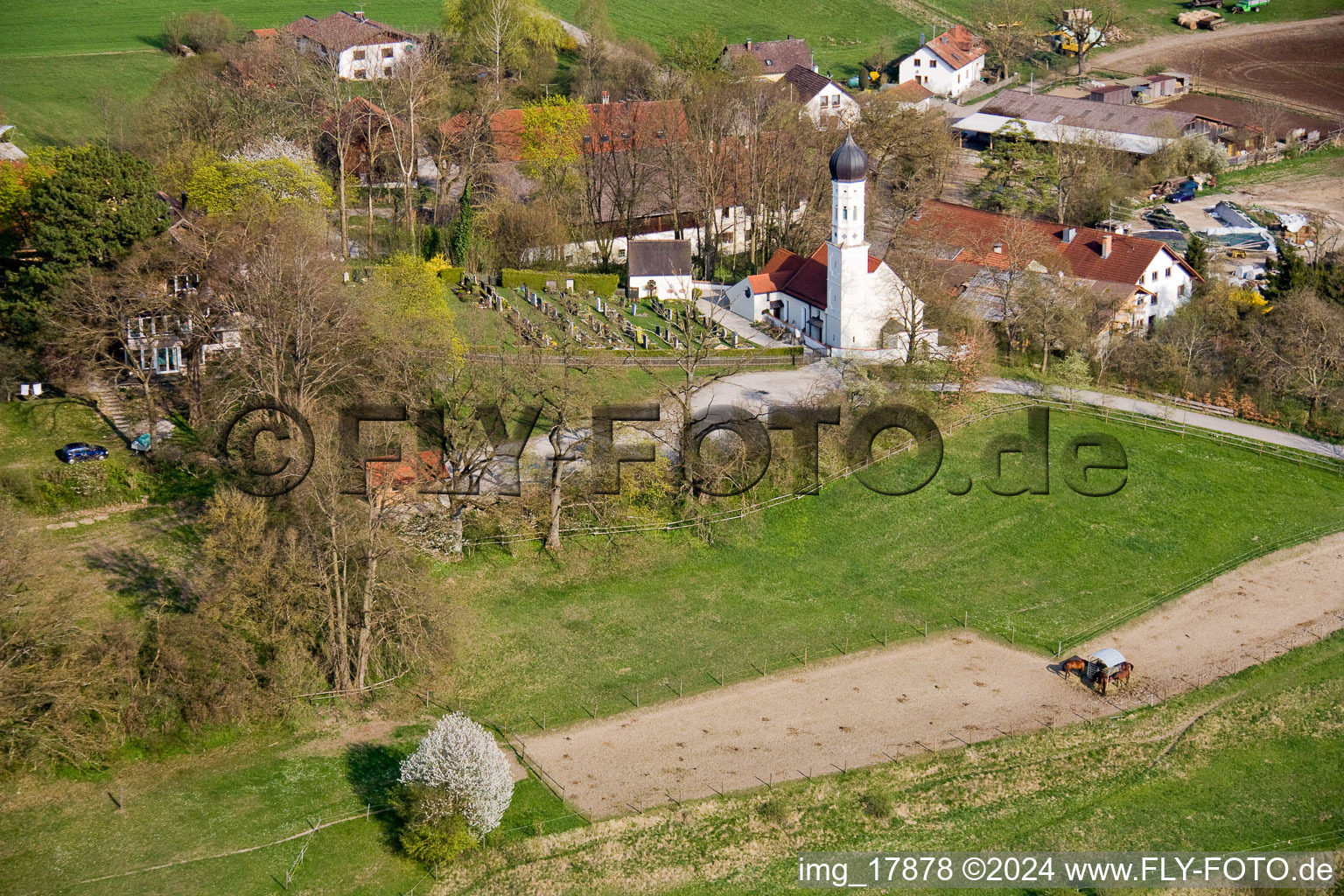 Grave rows on the grounds of the cemetery at the church in Paehl in the state Bavaria