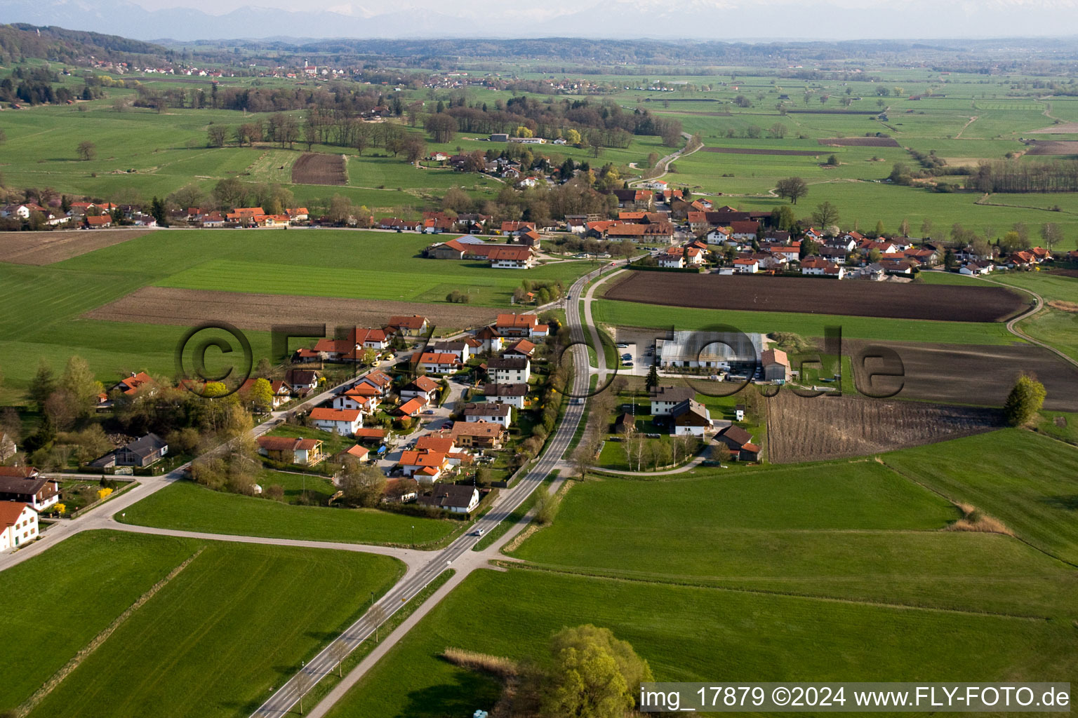 Bird's eye view of At Lake Ammersee in Fischen in the state Bavaria, Germany