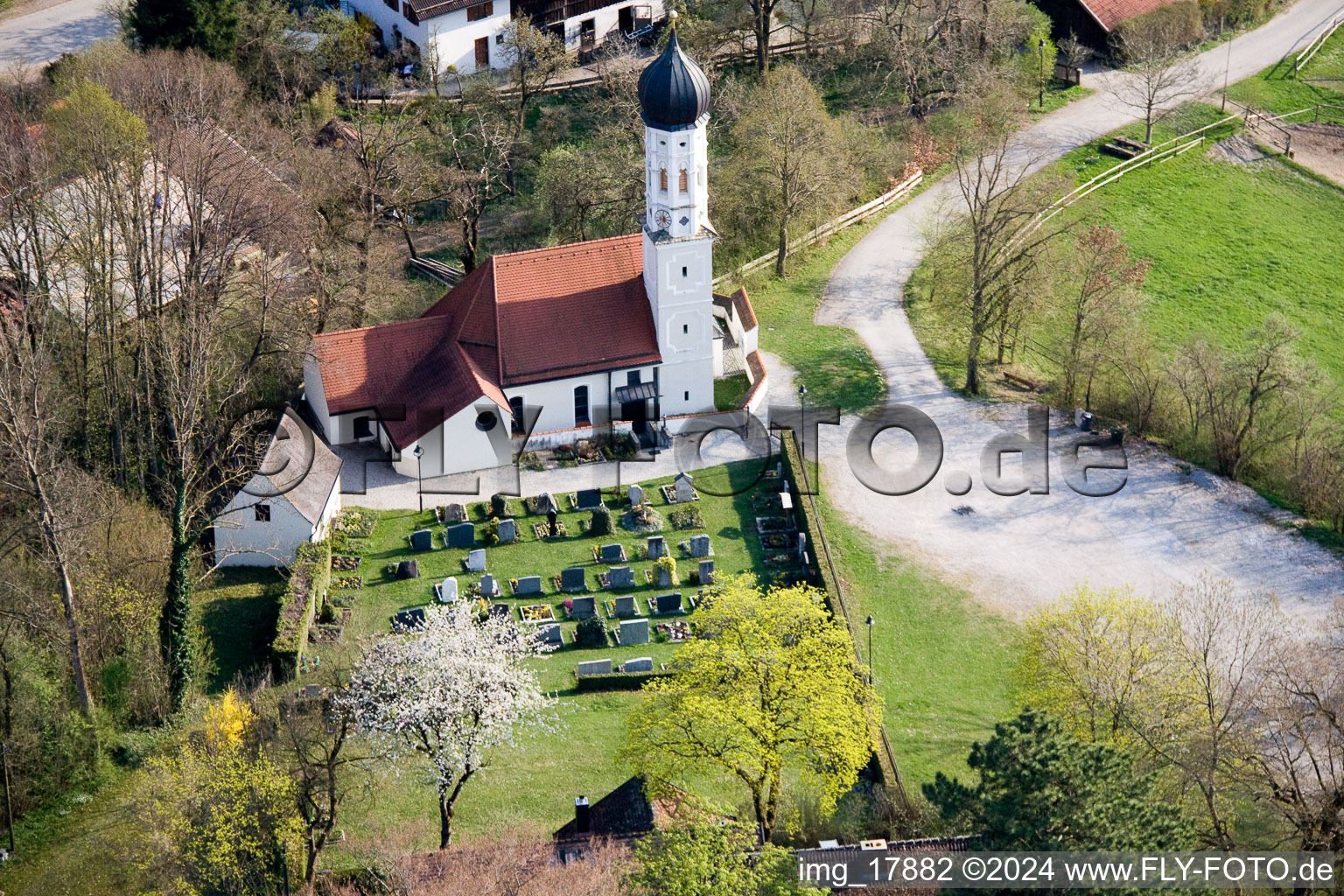 At Lake Ammersee in Fischen in the state Bavaria, Germany viewn from the air