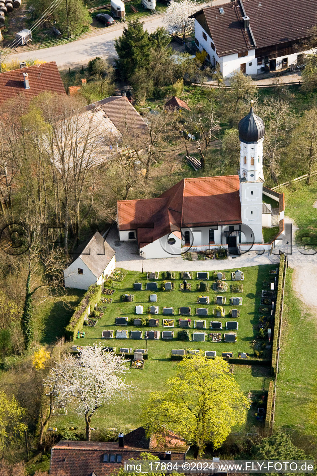 Drone image of At Lake Ammersee in Fischen in the state Bavaria, Germany