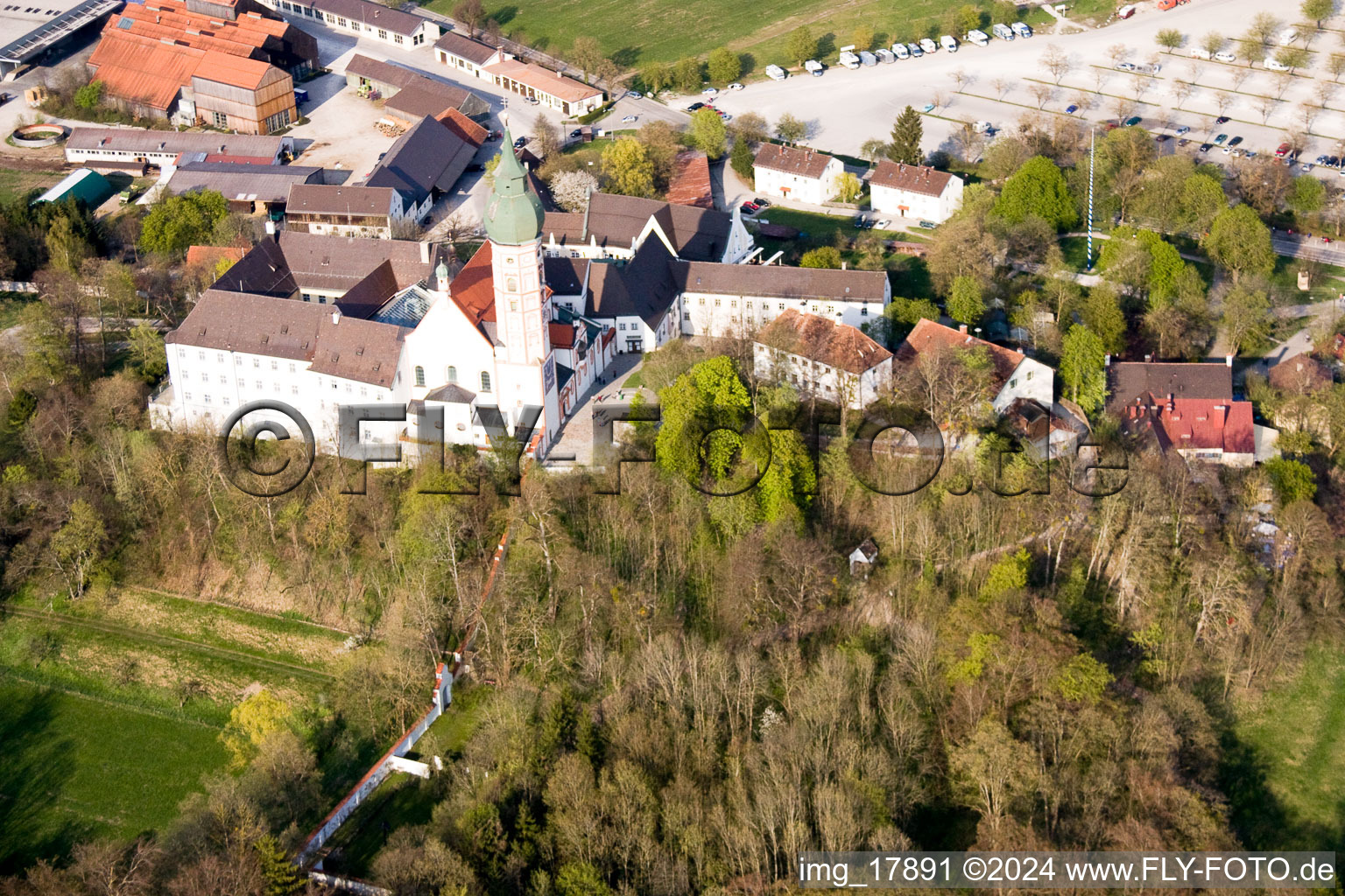 Aerial photograpy of Monastery Brewery in Andechs in the state Bavaria, Germany