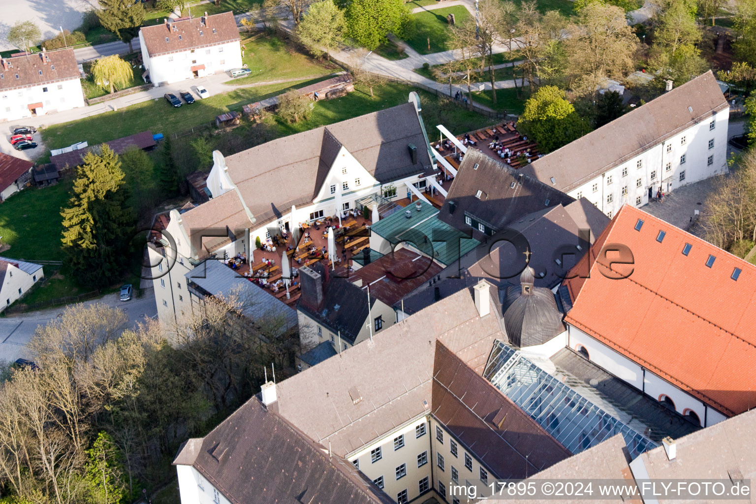 Monastery Brewery in Andechs in the state Bavaria, Germany out of the air