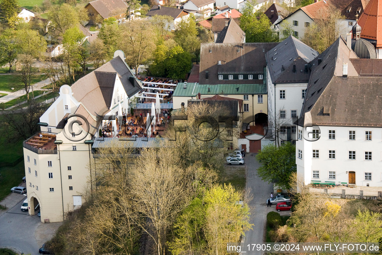 Monastery Brewery in Andechs in the state Bavaria, Germany from the drone perspective