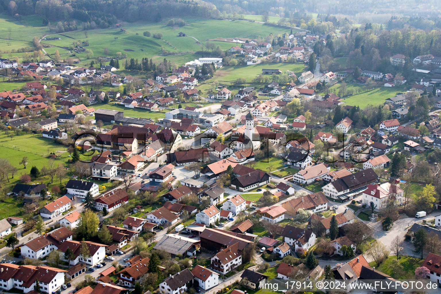 Town View of the streets and houses of the residential areas in Andechs in the state Bavaria