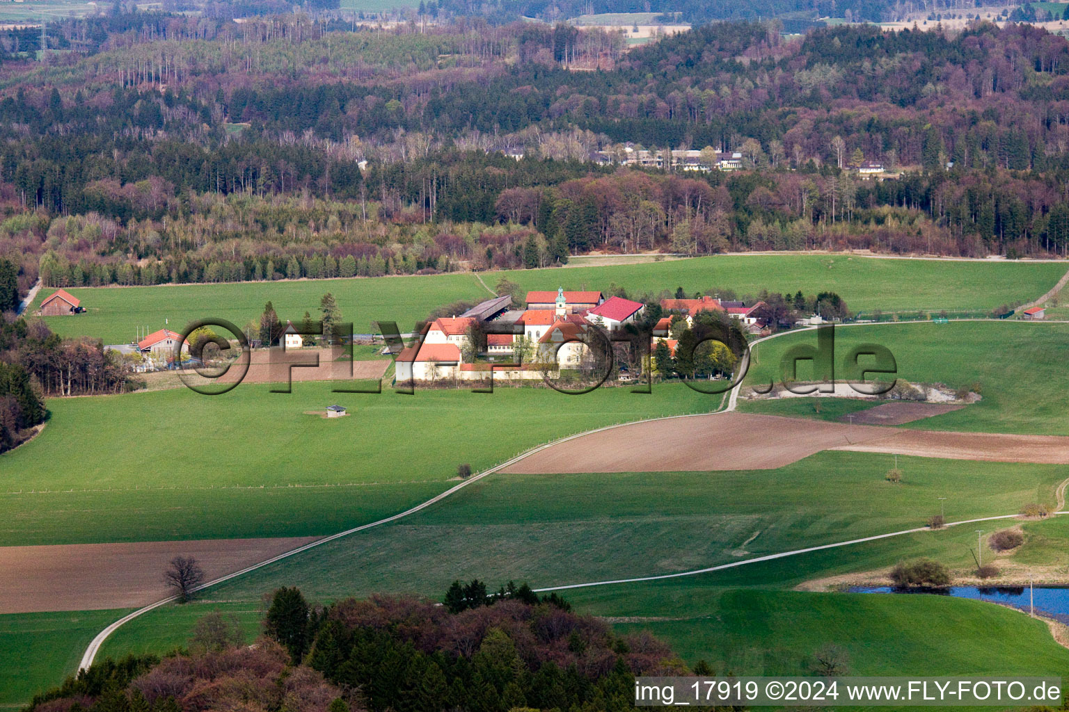 Aerial view of Landsberg am Lech Prison in Andechs in the state Bavaria, Germany