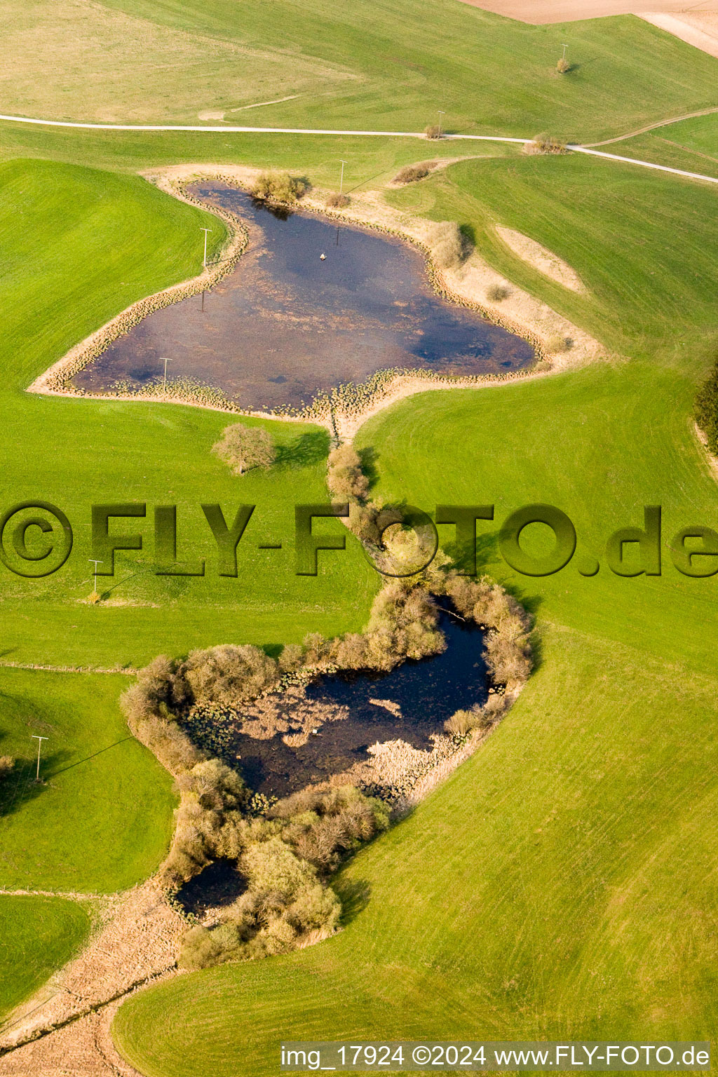 Aerial view of Shores of Lake Seacht'n in Andechs in the state Bavaria