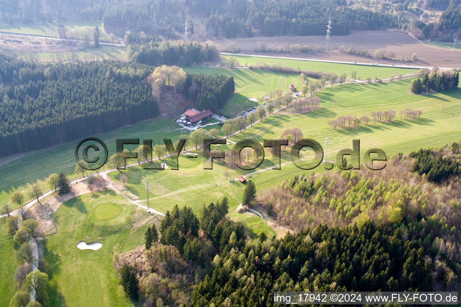 Aerial photograpy of Grounds of the Golf course at Golf-Club Tutzing in Tutzing in the state Bavaria, Germany