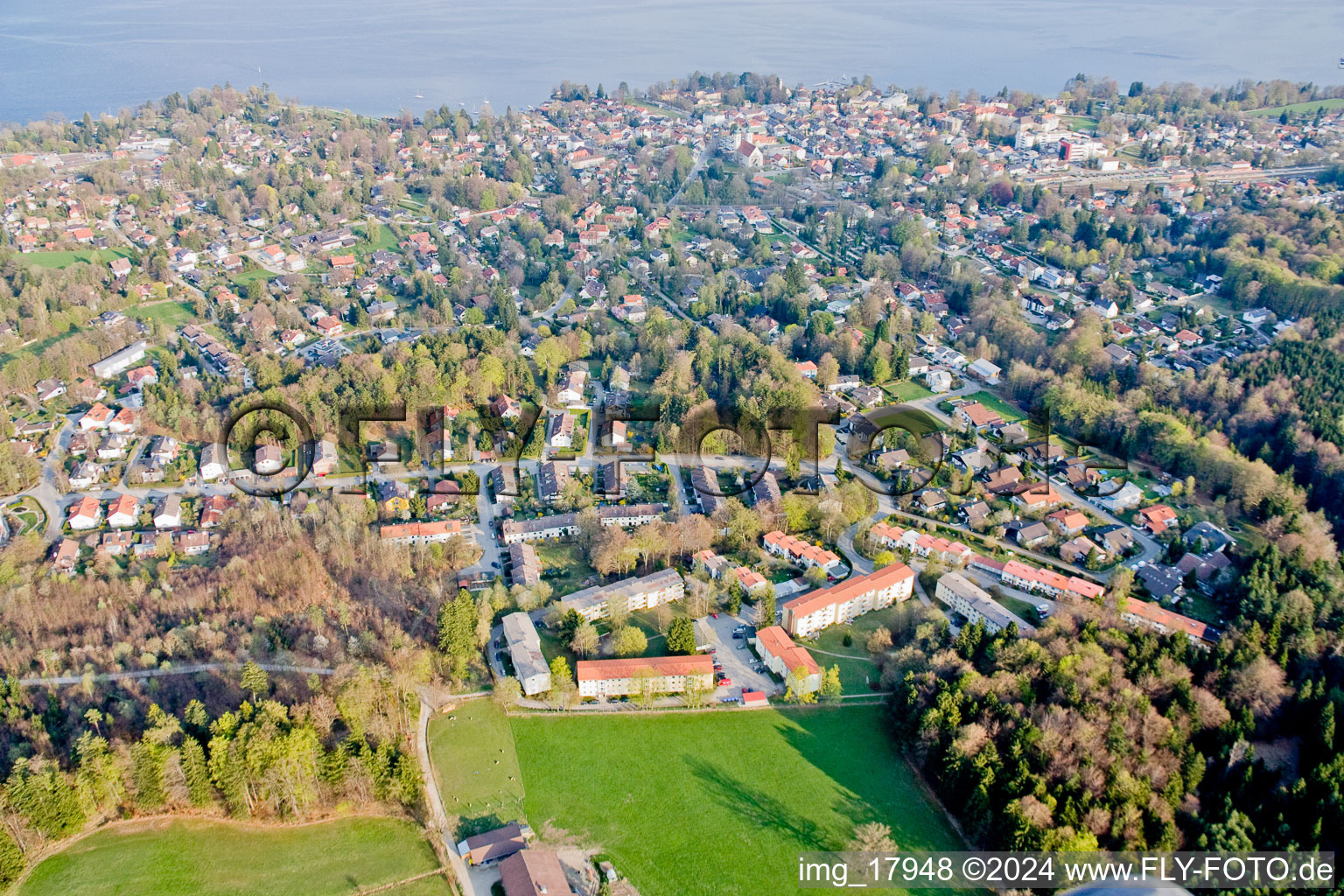 Aerial photograpy of At Lake Starnberg in Tutzing in the state Bavaria, Germany