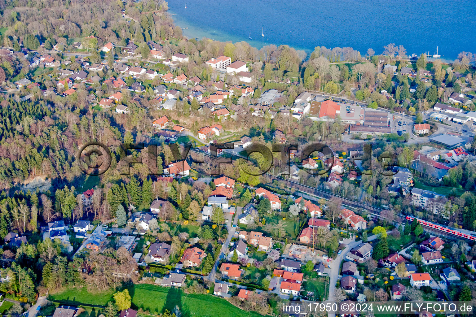 At Lake Starnberg in Tutzing in the state Bavaria, Germany from above