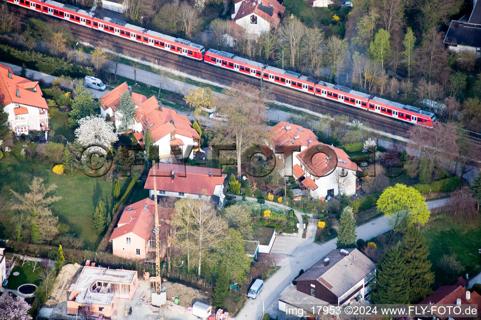 At Lake Starnberg in Tutzing in the state Bavaria, Germany seen from above