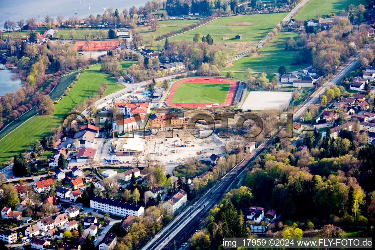 At Lake Starnberg in Tutzing in the state Bavaria, Germany viewn from the air