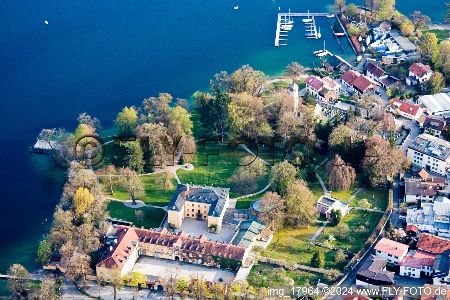 Drone image of At Lake Starnberg in Tutzing in the state Bavaria, Germany